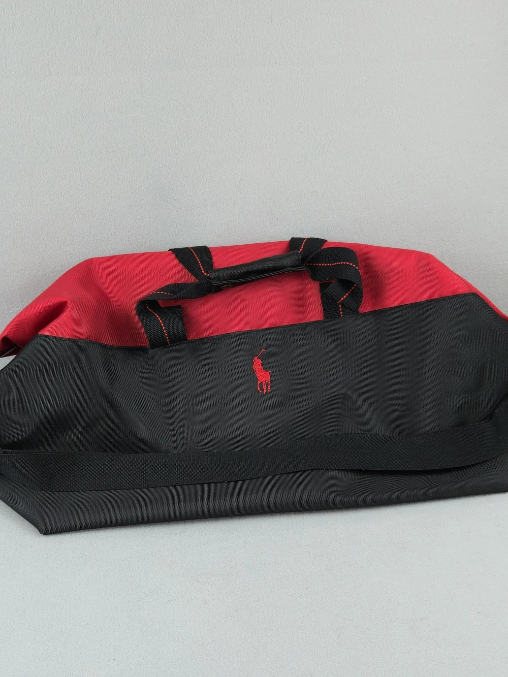 Polo Ralph Lauren Red Black Canvas Duffle Bag Weekender Gym Travel Carry On
